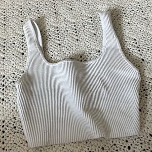 Babaton Aritzia Sculpt Knit Square Neck Crop Tank Top Bone White (XSmall)